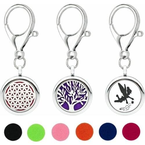 Life Tree Cat Key Chain Essential Oil Perfume Diffuser 25mm Magnetic Locket with Lobster Clasp Key Ring 5pcs Pads Free