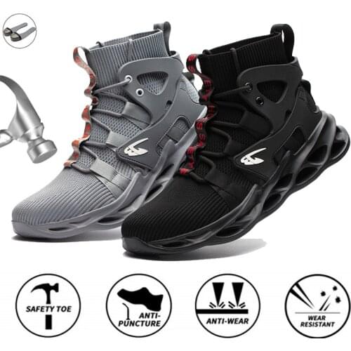 Breathable Mens Safety Shoes Boots With Steel Toe Cap Casual Mens Boots Work Indestructible Shoes Puncture-Proof Work Sneakers