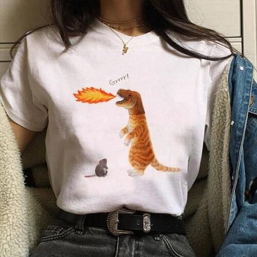 Cat Print T Shirt Women Short Sleeve O Neck Casual Tshirt 2020 Summer Tee Shirt Femme Korean Fashion White Tops Camisetas Mujer