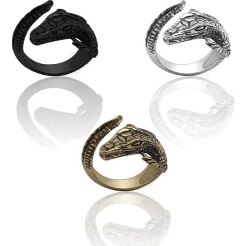 Fashion Retro Crocodile Style Ring Personality Hip Hop Men And Women Animal Opening Adjustable Ring Halloween Gift Jewelry