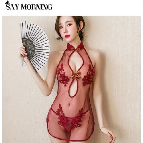 SAY MORNING Sexy cheongsam uniform transparent dress sexy lingerie nightdress erotic costumes for sex classical dress