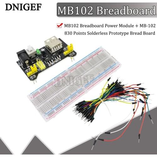 MB102 Breadboard Power Module + MB-102 830 Points Solderless Prototype Bread Board for Arduino kit + 65pcs Jumper Wires Cable