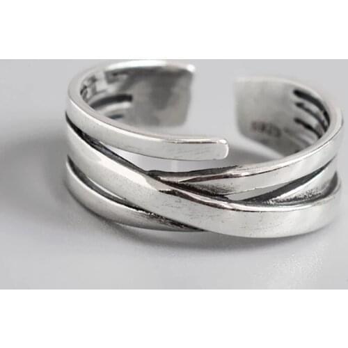 Multi-layer Smooth Geometric Adjustable Thai Silver Color Rings For Women Ladies Simple Vintage Finger Jewelry Gifts
