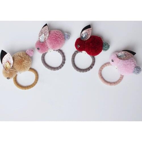 20pcs Fashion Cute Glitter Rabbit Hair Ties Solid Pom Pom Bunny Elastic Hair Bands Princess Headwear Girls Hair Accessories