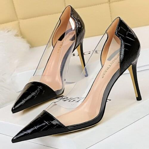 Fashion Womens Pumps Transparent Womens Shoes On Heels 8.5cm Pointed Toe Female Stiletto Ladies Party Shoes Female High Heels