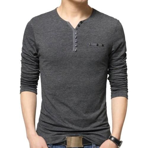 Autumn T Shirt For Men Fashion Oversize Oversized T Shirt Long Sleeve Henry Collar Cotton Slim Fit Tops T-shirt for Man