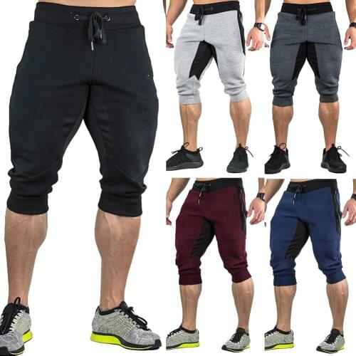 Men Sweatshirts Jogging Pants Men Casual Pants Men Casual Color Block Pockets Drawstring Capris Trousers Loose Sports Shorts