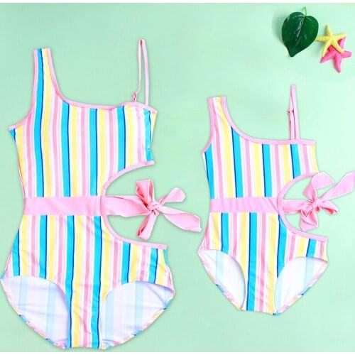 2021 new parent-child swimsuit girls mother in one-piece tethered childrens hot spring holiday swimming suit