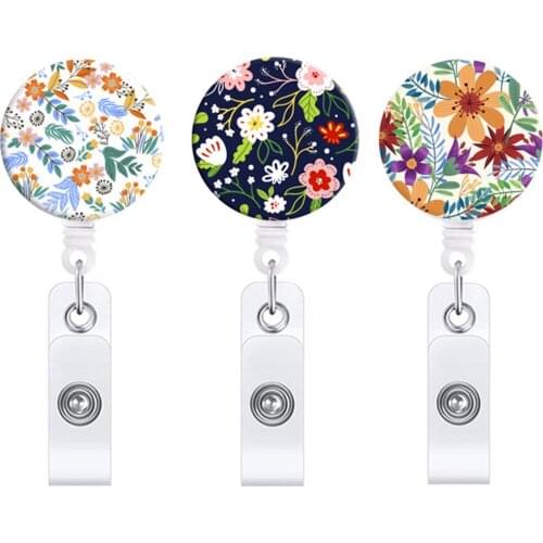 New Arrival 1 Piece Top Quality Retractable Nurse Badge Reel Clip Fashion Flowers Students Badge Clip Exhibition Id Card Holder