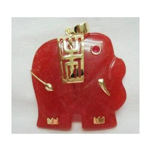 Charming! Red Jade Gemstone Elephant Pendant Necklace AAA Grade