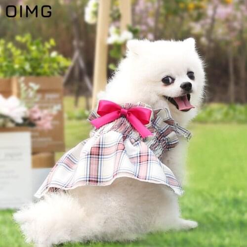 OIMG Plaid Dog Dress Cat Meduim Small Dog Clothes Summer Party Wedding Dog Princess Dress Fancy Puppy Skirts For Pomeranian