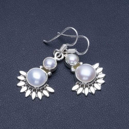 Natural River Pearl 925 Sterling Silver Earrings 1 1/4" Q1696