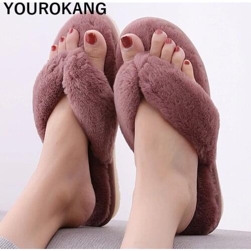 Autumn Winter Women Slippers Indoor Floor Flip Flops Fashion Furry Plush Home Slipper Soft Cotton Female Flats Warm Footwear