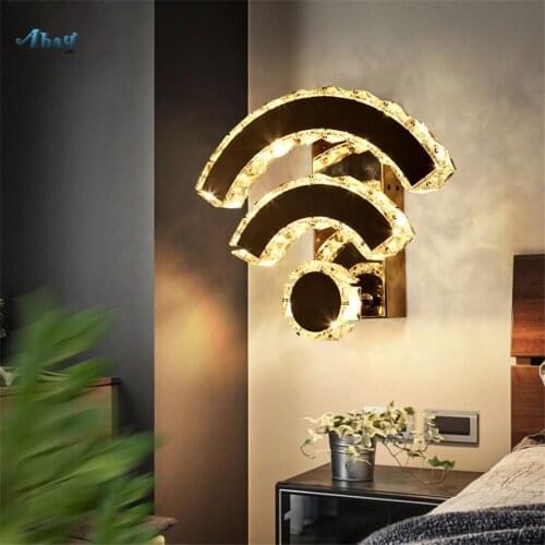 Modern Led Wall Light Creative Wifi Shape K9 Crystal Stainless Steel Wall Lamp for Corridor Living Room Home Decor Bedroom Light