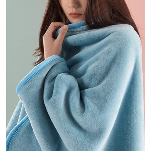 1PC 150x100cm 100x70cm Comfortable Flannel Lamb Lazy Blanket For Man Shawl Nap Blanket Double Wear Hooded Office Button Blanket