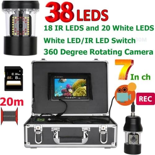 7 Inch DVR Recorder 20m Underwater Fishing Video Camera Fish Finder IP68 Waterproof 38 LEDs 360 Degree Rotating Camera