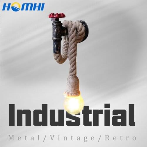 Vintage Led Wall Light Loft Iron Tube Industrial Decor Retro Wall Lamp Decoration Country Steampunk Hemp Rope Classic Wall Lamp