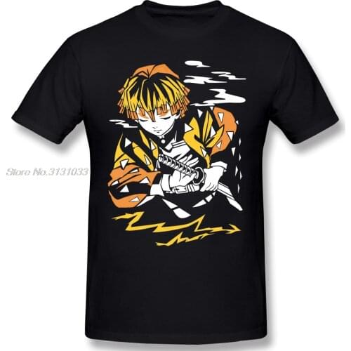Zenitsu Agatsuma Kimetsu No Yaiba Print Cotton Funny T Shirts Demon Slayer Kimetsu No Yaiba Men Fashion Streetwear
