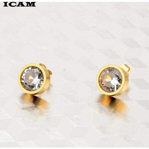 ICAM Classic Design Romantic Jewelry 2019 Gold Color AAA Cubic Zirconia Stone Stud Earrings For Women Elegant Wedding Jewelry