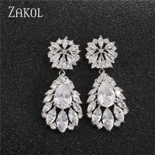 RAKOL Fashion Water Drop AAA Cubic Zirconia Leaf D Dangle Earrings for Women Luxury Flower Bridal Wedding Jewelry RE055