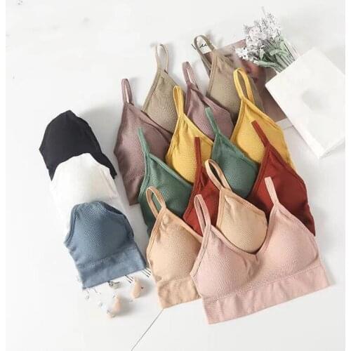 Womens Sexy New Back Seamless Elastic Rimless Underwear Bra,2021 Fashion Pure Color Yoga Sports Tight Breathable Sling Vest Top