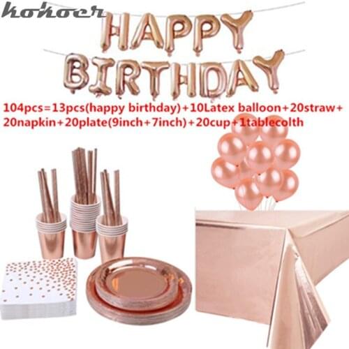 104 pcs 20people ues Rose Gold Glitter Tablecloths Bride To Be Wedding Engagement Table Decoration cup plate ballon Adult Party