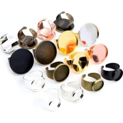 12mm 14mm 16mm 18mm 20mm 25mm 6 Colors Brass Adjustable Ring Settings Blank/Base,Fit 12-25mm Glass Cabochons,Buttons Bezels
