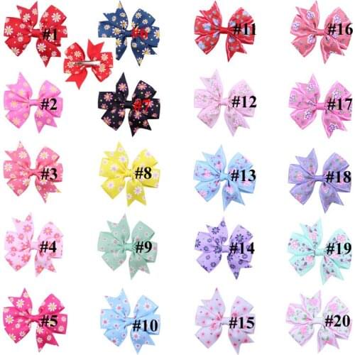 20 pcs/lot , Grosgrain Ribbon Bow Flower Print Hair clip, hair bow on Alligator Clip