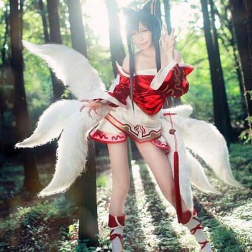 2017 Sexy Fox LOL Ahri Tail Dynasty Ahri Nine Tailed Lol Cosplay Costumes Adult Women Anime Halloween Carnival Cosplay Costumes