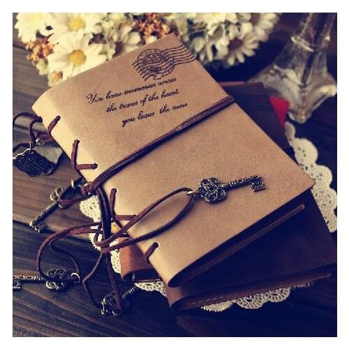 2017 Vintage Leather Notebook 320 pages Retro Journal Key Binding Diary Agenda Book Gold Side Sketchbook Stationery Gift 01646