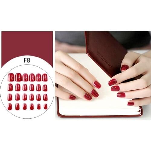 17 Solid Colors Shiny False Nail Short Decoration Full Cover Removable Nail Extension Manicure Reusable Adhesive Beauty 24pcs