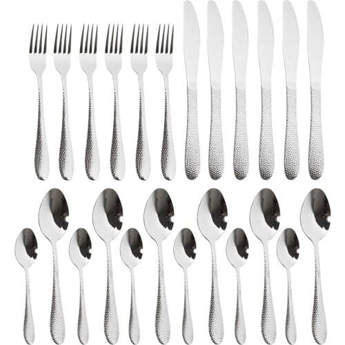 24Pcs Silver Cutlery Set Dinner Set Classic Restaurant 304 Stainless Steel Kitchen Wedding Dining Dinnerware Tableware Set