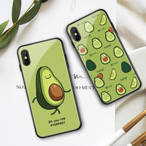 Tempered Glass Case For OPPO A59 A39 A57 A1 A73 A79 A83 Green Cartoon Avocado Hard Cover For OPPO A7X A77 A37 A33 Phone Casing