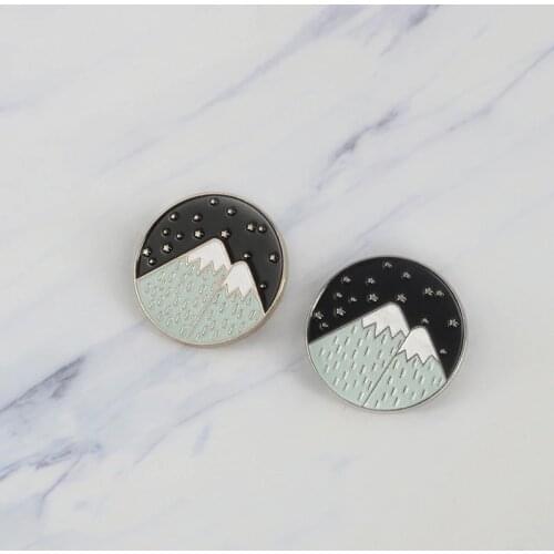 Snow Mountain enamel pins Starry night moon stars badge brooch Lapel pin Denim Jeans shirt bag Nature jewelry Gift for kid