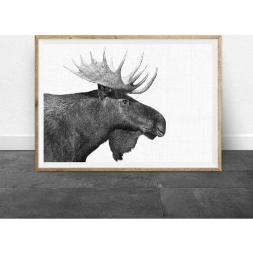 Forest Animal Moose Farmhouse Wall Art Canvas Poster Print Black White Photography Retro Wall Picture Farm Home Rustic Decor