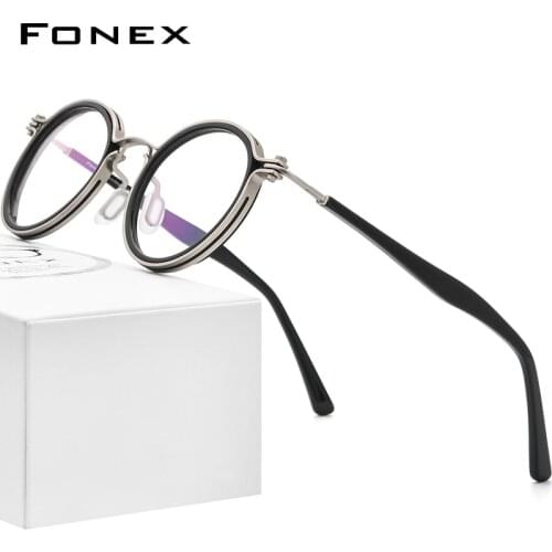 FONEX Alloy Eyeglasses Frame Men Retro Vintage Round Prescription Glasses 2021 New Women Optical Korean Screwless Eyewear F1024