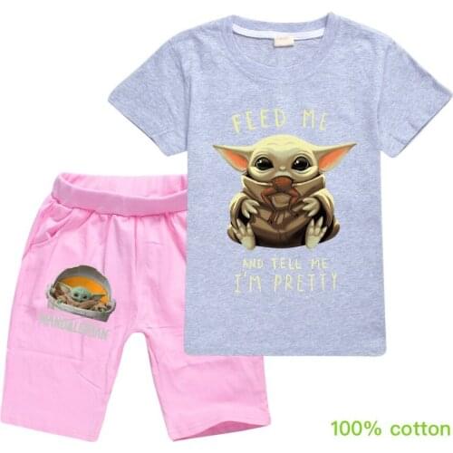 Baby T Shirt Sets Cartoon Baby Yoda Shirt Sets Kids Casual Toddler Girl Short Sleeve Kids Clothes Girls Yoda T Shirt Kids
