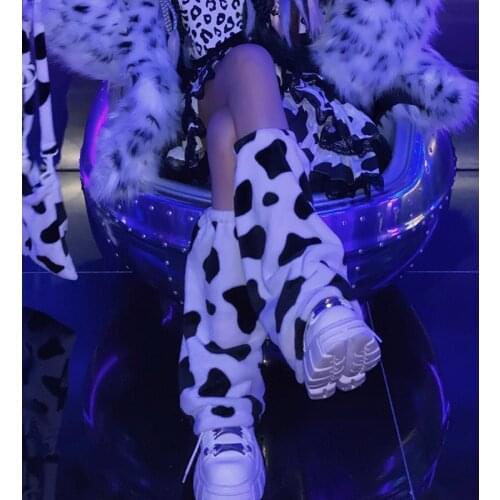 New Autumn Winter Japanese Hot Girl Knee Warm Leg Cover Harajuku JK Handmade White Cow Pattern Leg Warmer