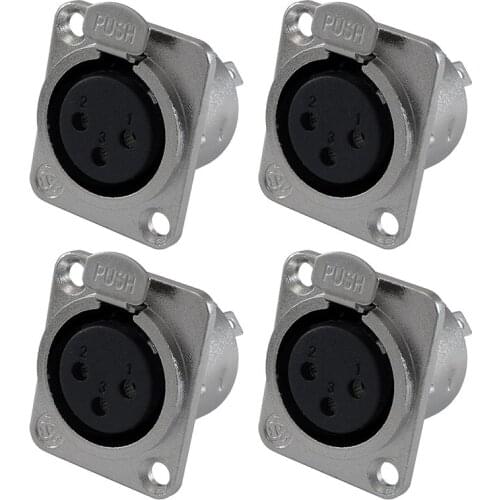 GTBL XLR Female Jack 3 Pin - Panel Mount Jacks D Series Size XLR-F - 4 PACK
