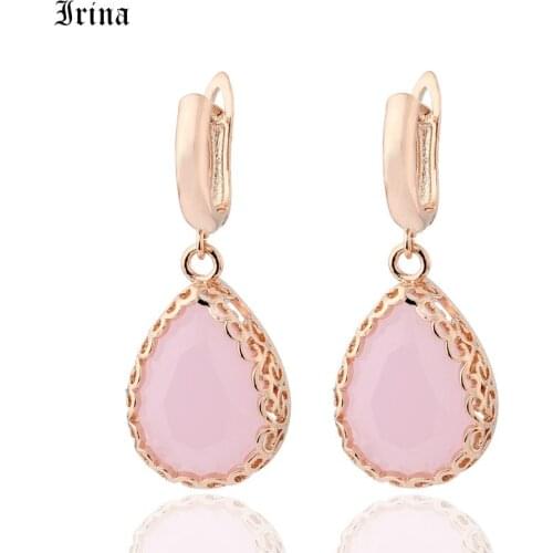 Irina True White Gold And 585 Rose Gold 2 Color Water Drop Earrings Women Fashion Wedding Party Fine Trendy Jewelry