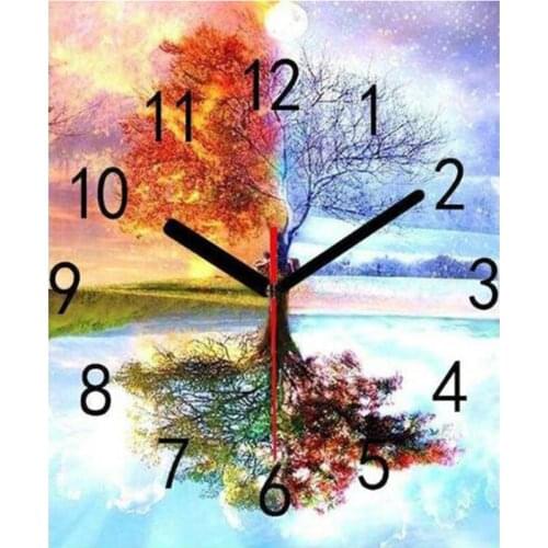 Full Square/Round 5D Diy Daimond Painting Cross-switch Seasons Tree Clock Diamond Painting Rhinestones Painting Embroidery h652