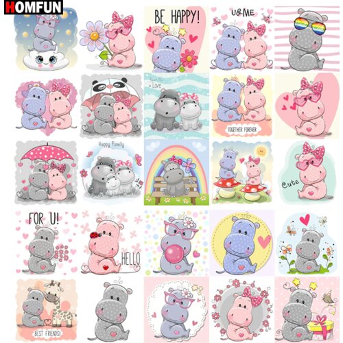 HOMFUN Square Round Drill 5D Diamond Painting Environmental Crafts Full Diamond Embroidery "cartoon animals scenery" Home decor