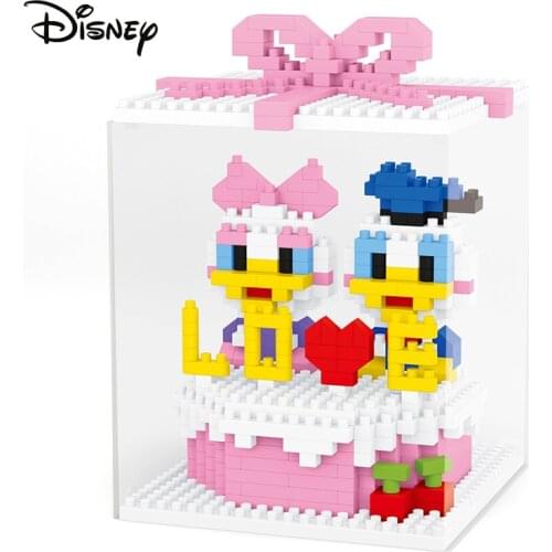 Disney Building Blocks Toy Mickey Mouse Donald Duck Stellalou DIY Assembled Birthday Cake Cartoon Model Children Kid Gift Box