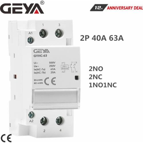 GEYA 2P 40A 63A 2NO 2NC 1NO1NC Din Rail AC Contactor House Use or For Charging Pile Contactor Good Quality