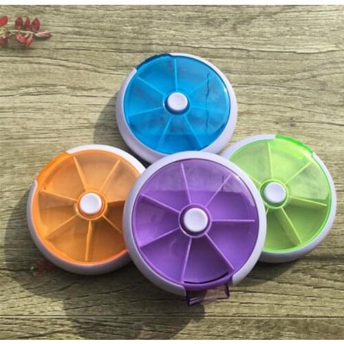 Round seven grids per week rotating combined pill box medicine classification portable 7 grid plastic carry-on storage SN1563
