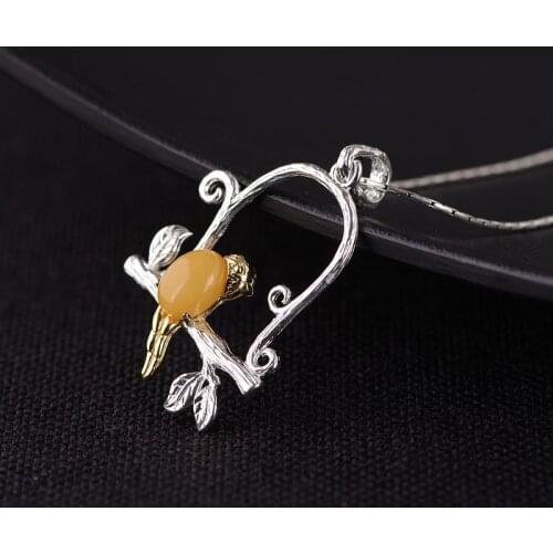 FNJ Amber Bird Pendant 925 Silver Original Pure S925 Silver Pendants for Jewelry Making Women Fine