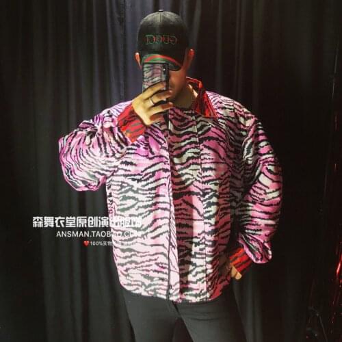 Nightclub bar male singer pink leopard print tide brand embroidery super loose jacket baseball uniform Christmas carnival party