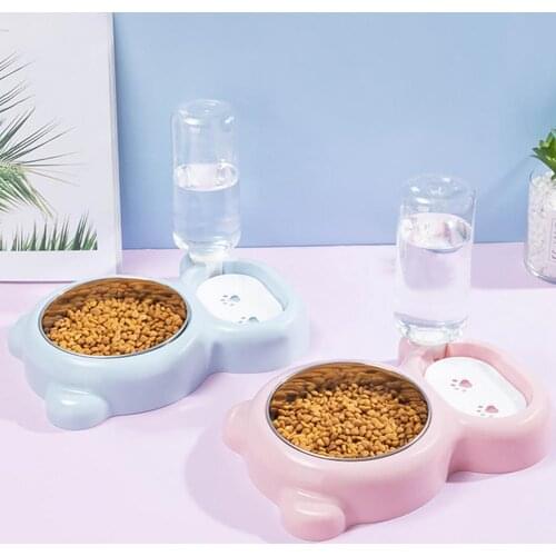 Dog Cat Bowls Water and Food Bowl Set With Detachable Stainless Steel Bowl Automatic Water Dispenser Bottle Pet Feeder