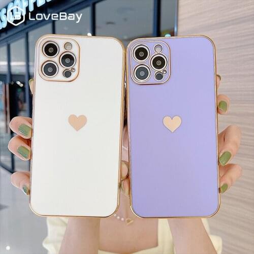 Lovebay Soft Plating Solid Color Love Heart Phone Case For iPhone 11 12 Pro Max Mini X XS XR 7 8 Plus SE2020 Lens Protected Back
