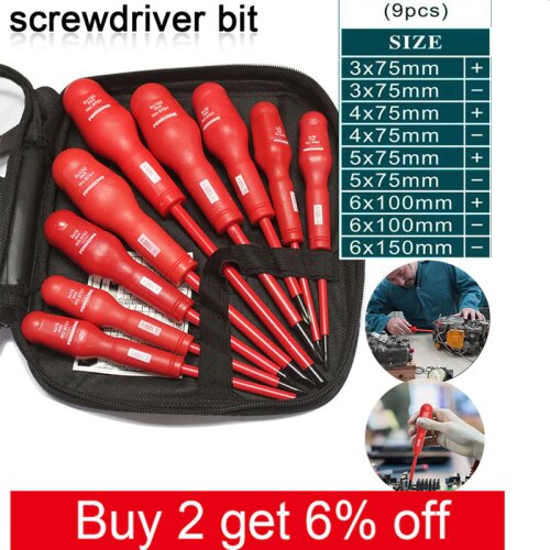 Screwdriver Set 9 Pcs/set Multi-purpose Insulated PP Handle Hand Screwdrivers Screw Driver Electricians Repairing Tools Kit